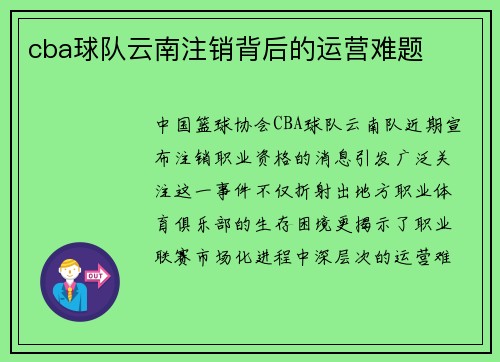 cba球队云南注销背后的运营难题